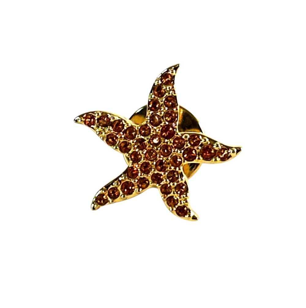 Swarovski Wonders of the Sea Amber Topaz Crystal Starfish Tie Tack Lapel Pin